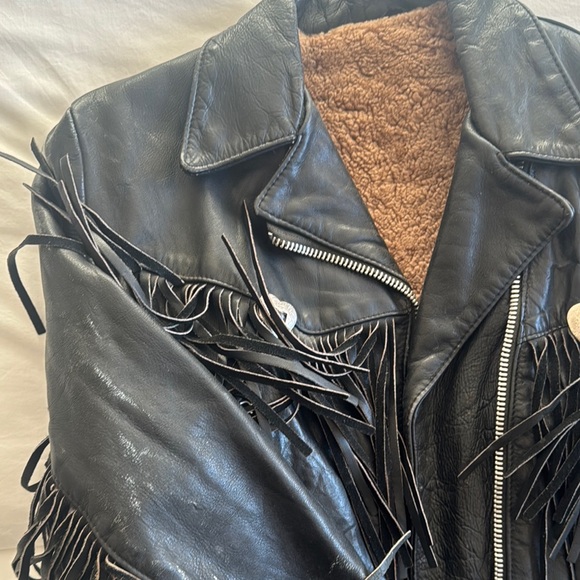 Black Fringe Leather and shearling Jacket - Picture 4 of 4